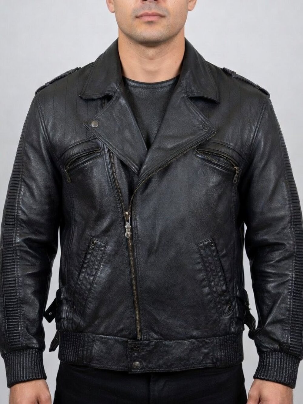 Vintage Live Mechanics Leather Motor Cycle Jacket Men's XL Black Full Zip